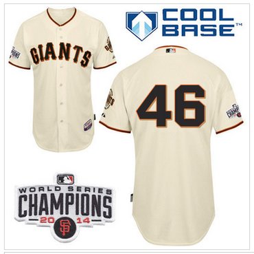 Giants #46 Santiago Casilla Cream Home Cool Base W 2014 World Series Champions Patch MLB Jersey