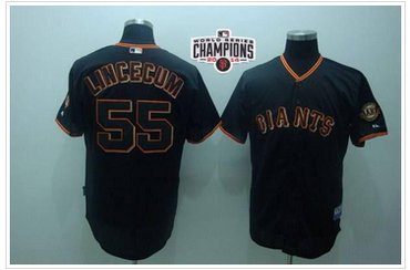 Giants #55 Tim Lincecum Black W 2014 World Series Champions Patch Stitched Baseball Jersey