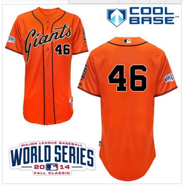 Giants #46 Santiago Casilla Orange Alternate Cool Base W 2014 World Series Patch MLB Jersey