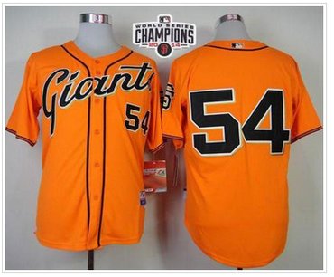 Giants #54 Sergio Romo Orange Cool Base W 2014 World Series Champions Patch Stitched Baseball Jersey