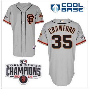 Giants #35 Brandon Crawford Grey Road 2 Cool Base W 2014 World Series Champions Patch Stitched Baseball jerseys