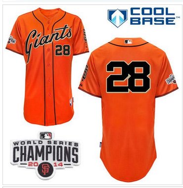Giants #28 Buster Posey Orange W 2014 World Series Champions Patch Stitched Baseball Jersey