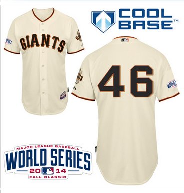 Giants #46 Santiago Casilla Cream Home Cool Base W 2014 World Series Patch MLB Jersey