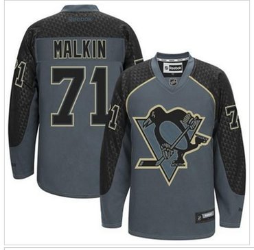 Pittsburgh Penguins #71 Evgeni Malkin Charcoal Cross Check Fashion Stitched NHL Jersey