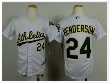 Youth MLB Athletics #24 Rickey Henderson White Cool Base Baseball jersey