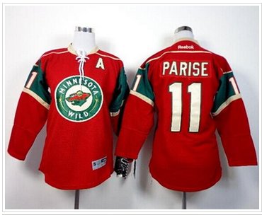 Youth Wild #11 Zach Parise Red Stitched NHL Jersey