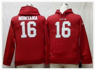 NEW 49ers #16 Joe Montana Red Youth Pullover NFL Hoodie