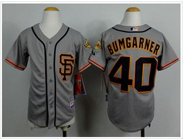 Youth Baseball Giants #40 Madison Bumgarner Grey Road 2 Cool Base Stitched Jersey