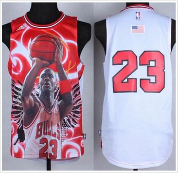 Chicago Bulls #23 Michael Jordan White Portrait Fashion Stitched NBA Jersey