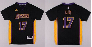 Revolution Lakers #17 Jeremy Lin Black(Purple NO.) Stitched NBA Jersey