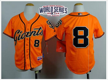 Youth Baseball Giants #8 Hunter Pence Orange Alternate W 2014 World Series Patch Stitched Jersey