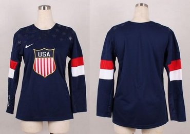2014 Women NHL Olympic Team USA Blank Navy Blue Stitched Jerseys