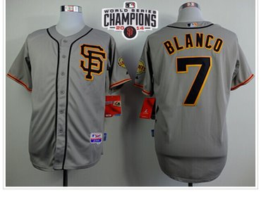 Giants #7 Gregor Blanco Grey Road 2 Cool Base W2014 World Series Champions Patch Stitched Baseball Jersey