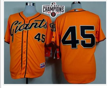 Giants #45 Travis Ishikawa Orange Alternate Cool Base W 2014 World Series Champions Patch Stitched Baseball Jersey