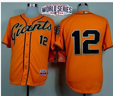 Giants #12 Joe Panik Orange Alternate Cool Base W 2014 World Series Patch Stitched Baseball Jersey