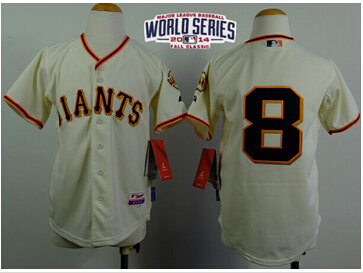 Youth Giants #8 Hunter Pence Cream W 2014 World Series Patch MLB Jersey