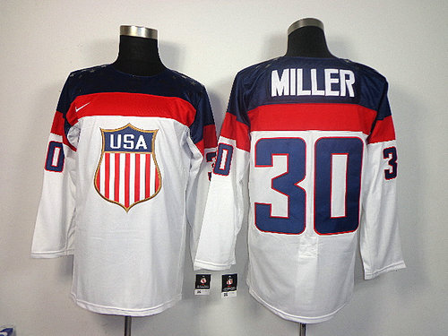 2014 Olympic Team USA 30 Ryan Miller White Stitched Hockey Jersey