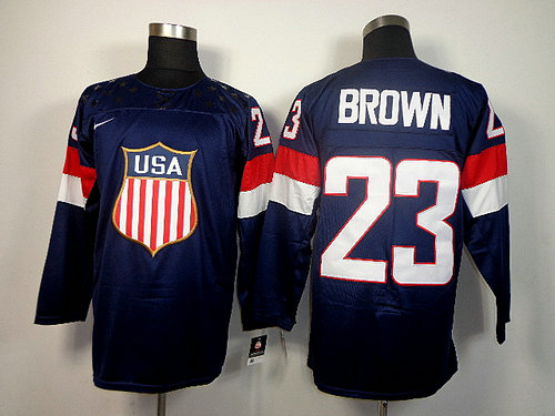 2014 Olympic Team USA 23 Dustin Brown Dark Blue Stitched Hockey Jersey