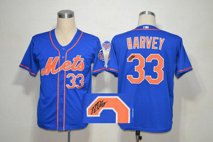 New York Mets 33 Matt Harvey 2013 All-Star Patch Cool Base Blue Signed Jersey