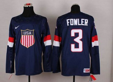 2014 Olympic Team USA #3 Cam Fowler Navy Blue Hockey NHL Jersey