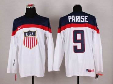 2014 Olympic Team USA #9 Zach Parise White Hockey NHL Jersey