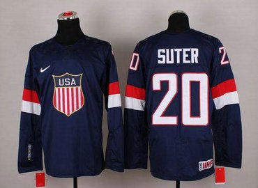 2014 Olympic Team USA #20 Ryan Suter Navy Blue Hockey NHL Jersey