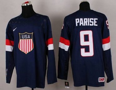 2014 Olympic Team USA #9 Zach Parise Navy Blue Hockey NHL Jersey