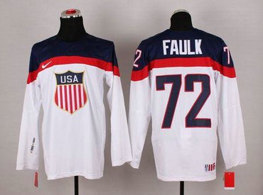 2014 Olympic Team USA #72 Justin Faulk White Hockey NHL Jersey