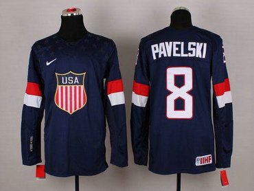 2014 Olympic Team USA #8 Joe Pavelski Navy Blue Hockey NHL Jersey