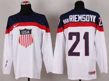 2014 Olympic Team USA #21 James van Riemsdyk White Hockey NHL Jersey