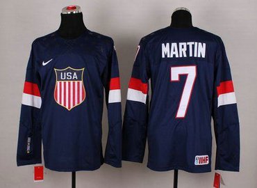 2014 Olympic Team USA #7 Paul Martin Navy Blue Stitched Hockey NHL Jersey