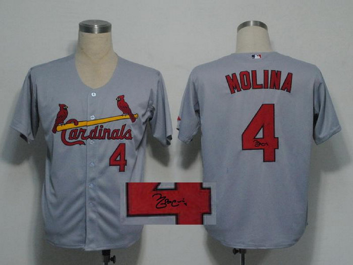 St Louis Cardinals #4 molina Grey MLB Jerseys(Signed)
