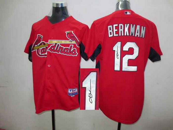 St.Louis Cardinals 12# Lance Berkman Red MLB Jerseys(Signed)