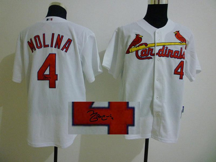 St Louis Cardinals #4 molina White MLB Jerseys(Signed)