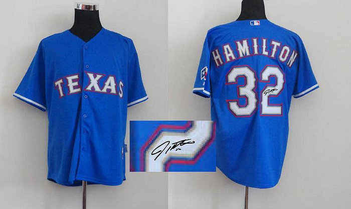 Texas Rangers #32 Josh Hamilton blue MLB Jerseys(Signed)