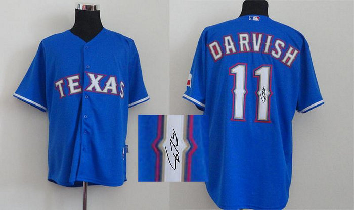 Texas Rangers #11 Yu Darvish blue MLB Jerseys(Signed)