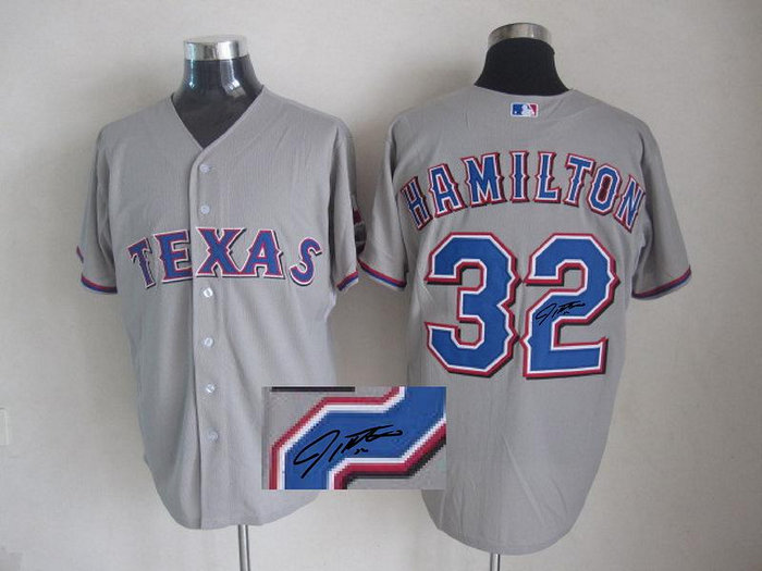 Texas Rangers #32 Josh Hamilton grey MLB Jerseys(Signed)