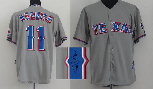 Texas Rangers #11 Yu Darvish grey MLB Jerseys(Signed)