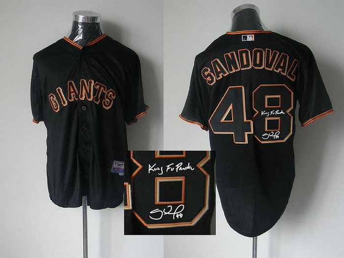 San Francisco Giants 48# Pablo Sandoval Black MLB Jerseys(Signed)
