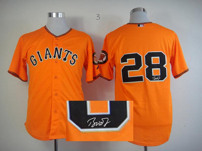 San Francisco Giants #28 Buster Posey Orange MLB Jerseys(Signed)