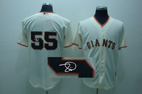 San Francisco Giants 55# Tim lincecum Cream MLB Jerseys(Signed)