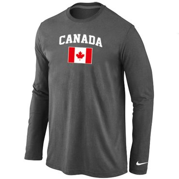 New 2014 Olympics Canada Flag Collection Locker Room Sleeve T-Shirt D.Grey