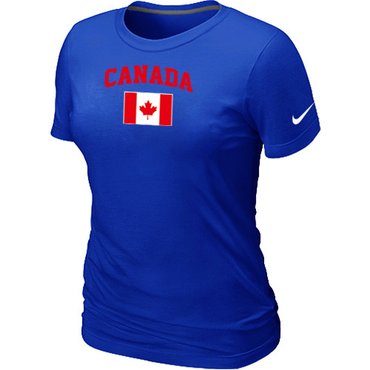 New 2014 Olympics Canada Flag Collection Locker Room Women's T-Shirt Blue