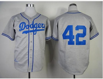 Los Angeles Dodgers Mitchell and Ness 1955 #42 Jackie Robinson Grey Throwback Stitched Baseball Jersey