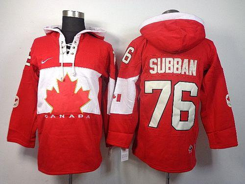 Team Canada Olympic #76 P.K Subban Red Sawyer Hooded Sweatshirt NHL Jersey