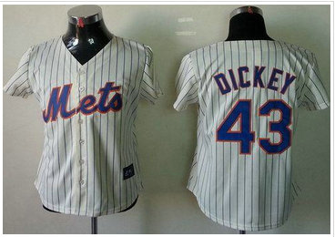 Women's Fashion New York Mets #43 R.A. Dickey Cream(Blue Strip)Baseball Jersey