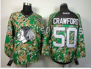 Chicago Blackhawks #50 Corey Crawford Camo Veterans Day Practice NHL Jersey