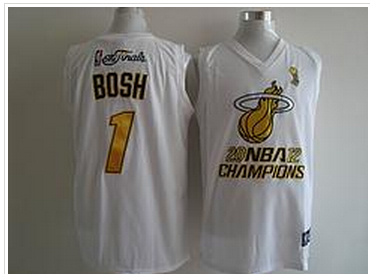 Miami Heat #1 Chris Bosh white with gold (2014 champions)