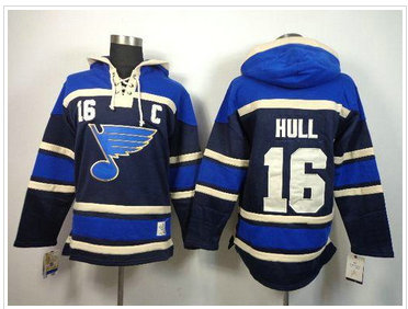 St. Louis Blues #16 Brett Hull Navy Blue Sawyer Hooded Sweatshirt Stitched NHL Jersey