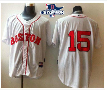 Boston Red Sox #15 Dustin Pedroia White Cool Base 2013 World Series Champions Patch Stitched Baseball Jersey